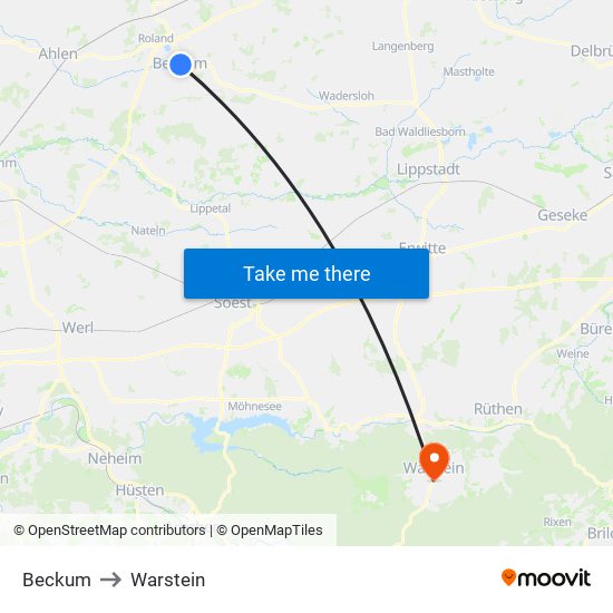 Beckum to Warstein map