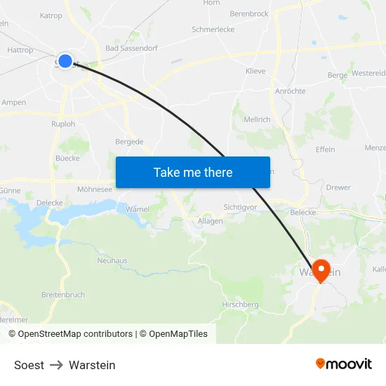Soest to Warstein map