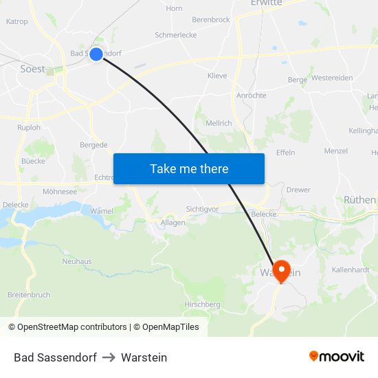 Bad Sassendorf to Warstein map