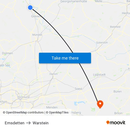 Emsdetten to Warstein map