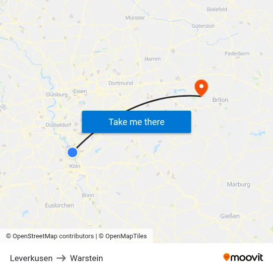 Leverkusen to Warstein map