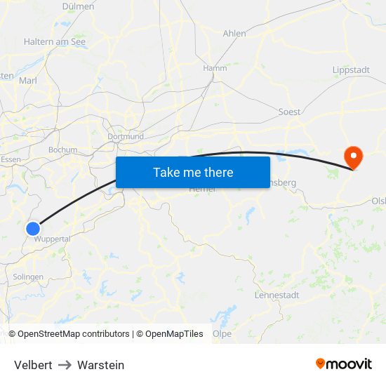 Velbert to Warstein map