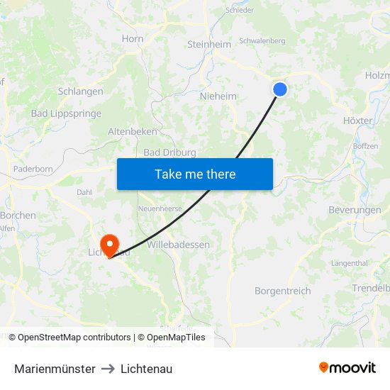 Marienmünster to Lichtenau map