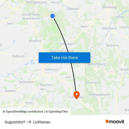 Augustdorf to Lichtenau map