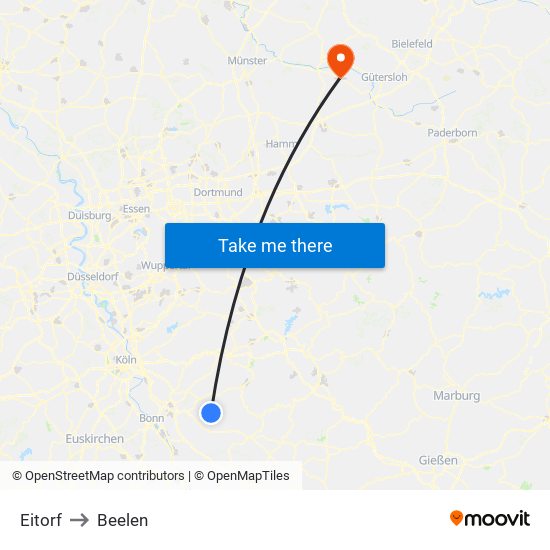 Eitorf to Beelen map