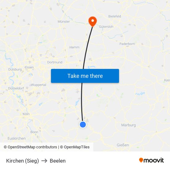 Kirchen (Sieg) to Beelen map