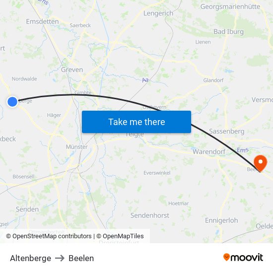 Altenberge to Beelen map