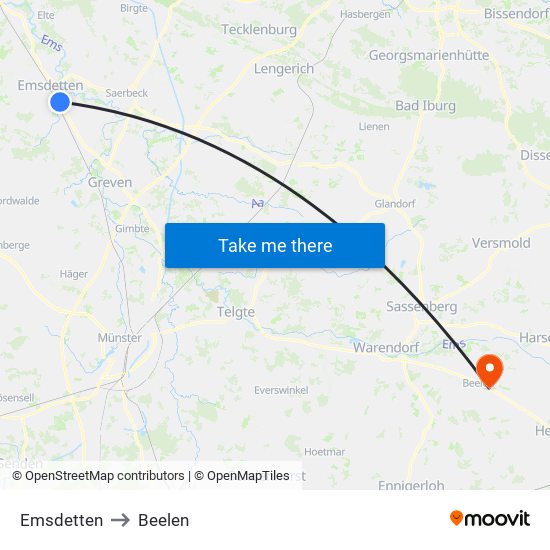 Emsdetten to Beelen map