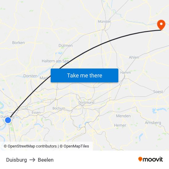 Duisburg to Beelen map