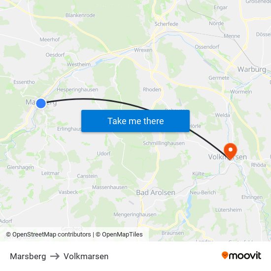 Marsberg to Volkmarsen map