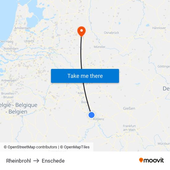 Rheinbrohl to Enschede map