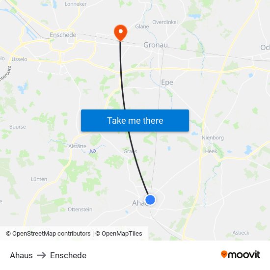 Ahaus to Enschede map