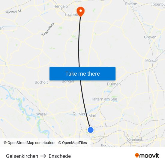 Gelsenkirchen to Enschede map