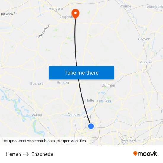 Herten to Enschede map