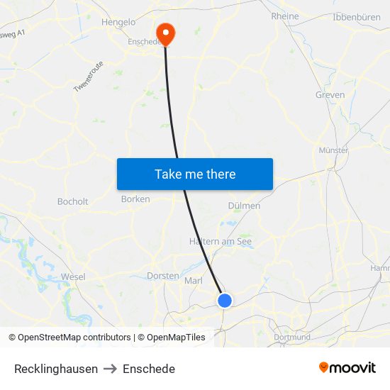 Recklinghausen to Enschede map