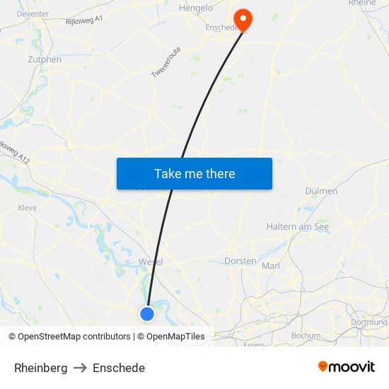 Rheinberg to Enschede map