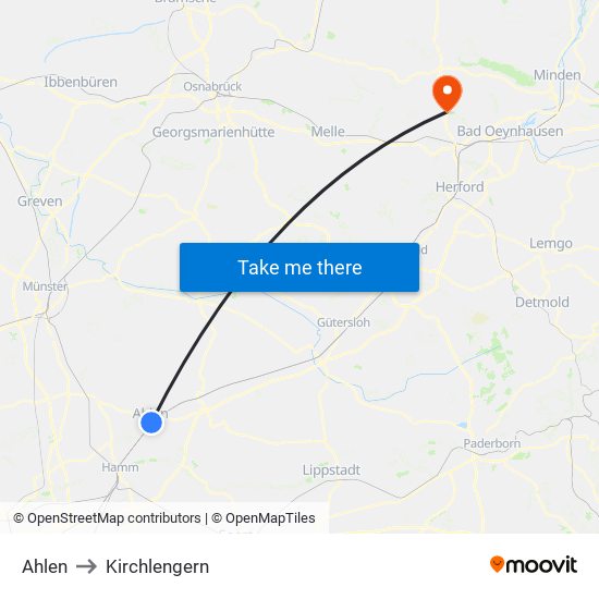 Ahlen to Kirchlengern map