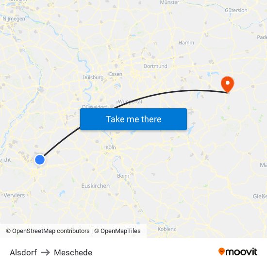 Alsdorf to Meschede map