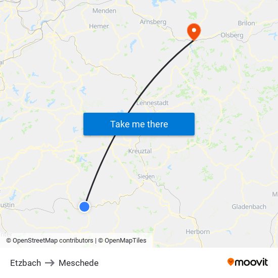 Etzbach to Meschede map