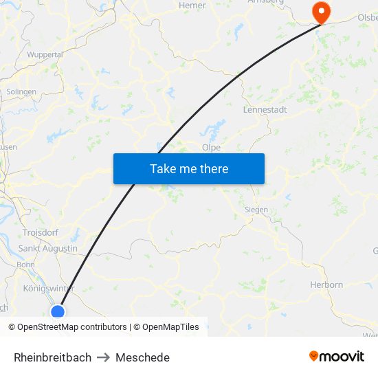 Rheinbreitbach to Meschede map