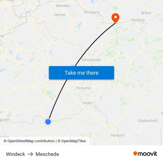 Windeck to Meschede map