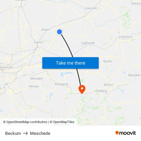 Beckum to Meschede map