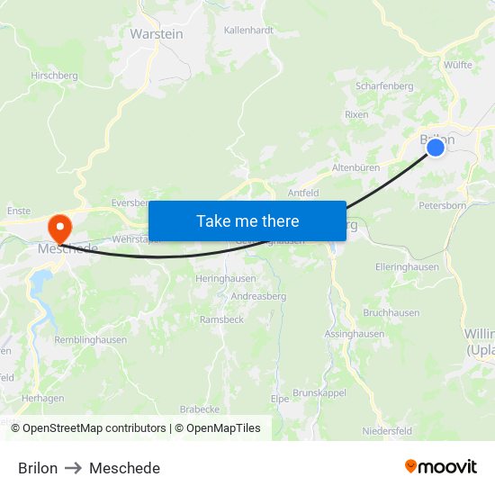 Brilon to Meschede map