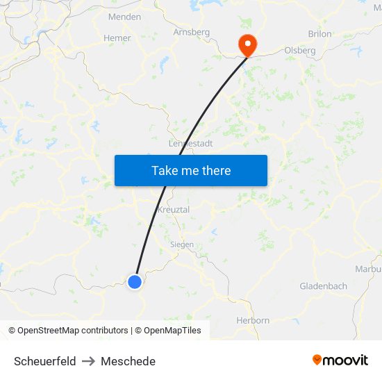 Scheuerfeld to Meschede map