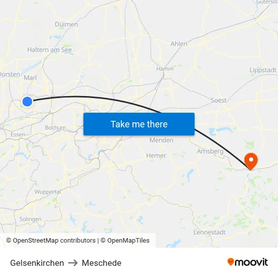 Gelsenkirchen to Meschede map