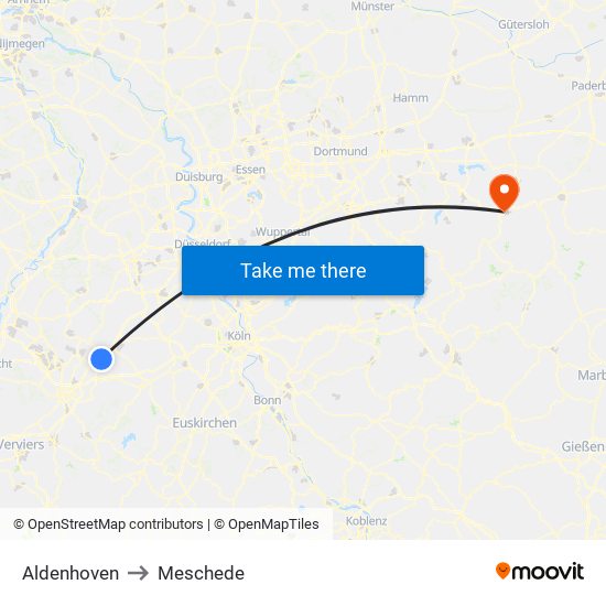 Aldenhoven to Meschede map