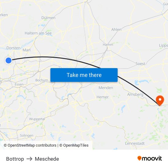 Bottrop to Meschede map