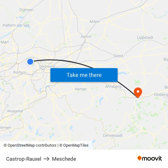 Castrop-Rauxel to Meschede map