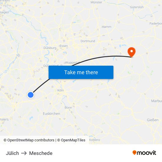 Jülich to Meschede map