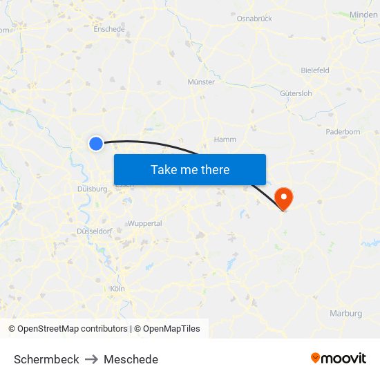 Schermbeck to Meschede map