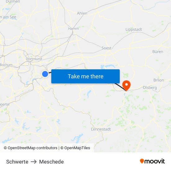 Schwerte to Meschede map