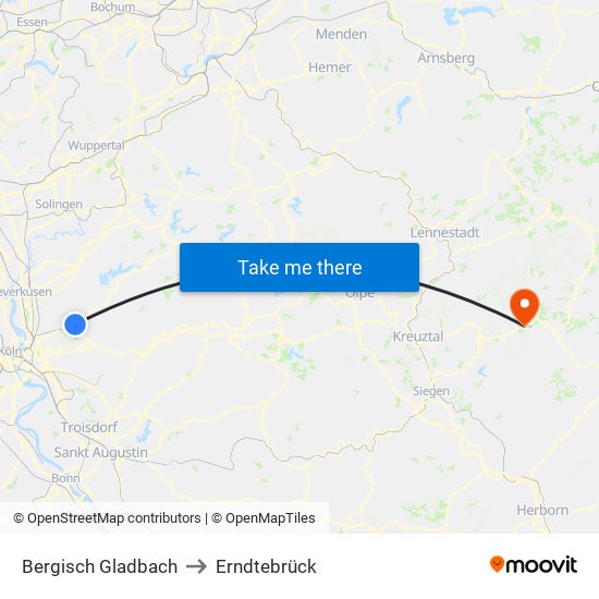Bergisch Gladbach to Erndtebrück map