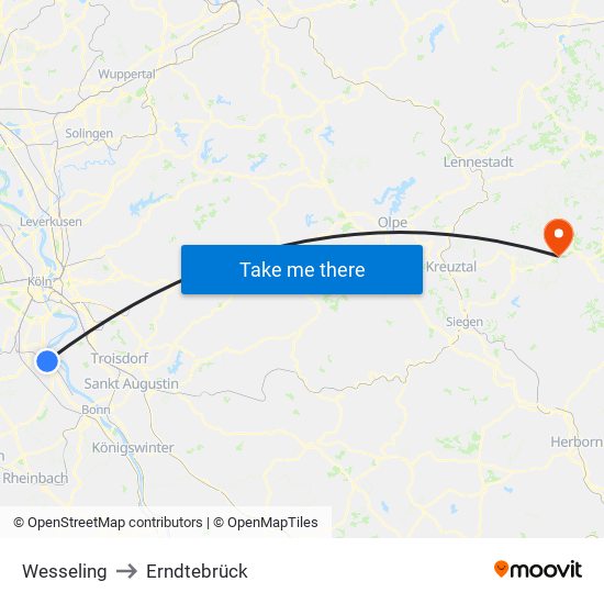 Wesseling to Erndtebrück map