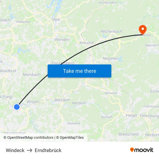 Windeck to Erndtebrück map