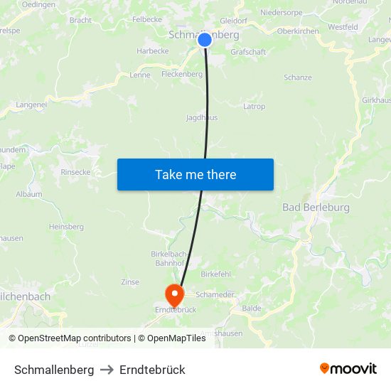 Schmallenberg to Erndtebrück map