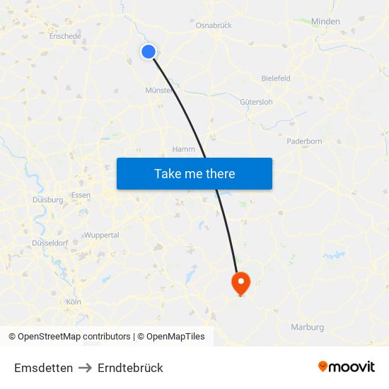 Emsdetten to Erndtebrück map