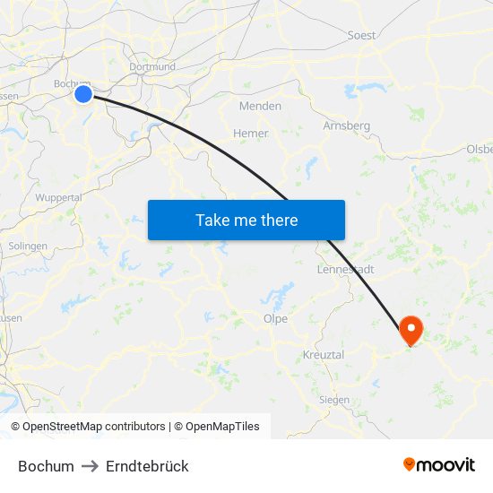 Bochum to Erndtebrück map