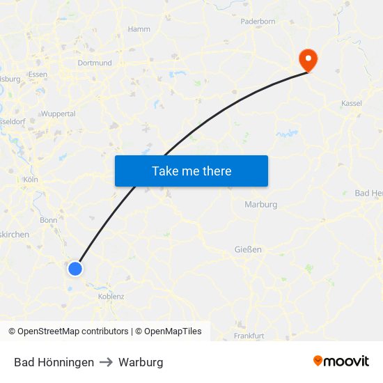 Bad Hönningen to Warburg map