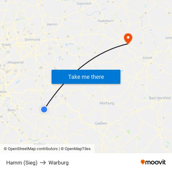 Hamm (Sieg) to Warburg map
