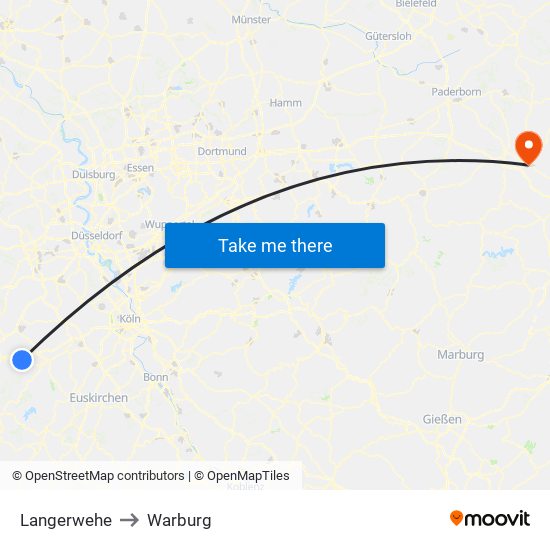 Langerwehe to Warburg map