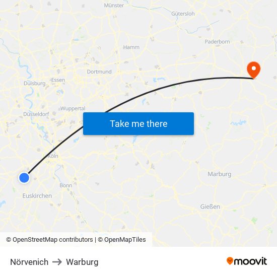 Nörvenich to Warburg map