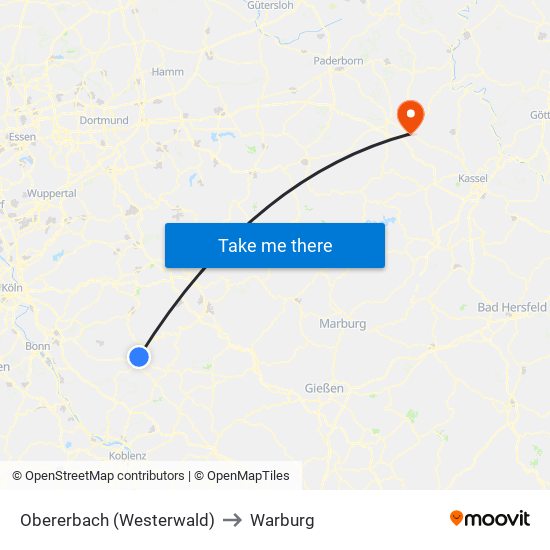 Obererbach (Westerwald) to Warburg map