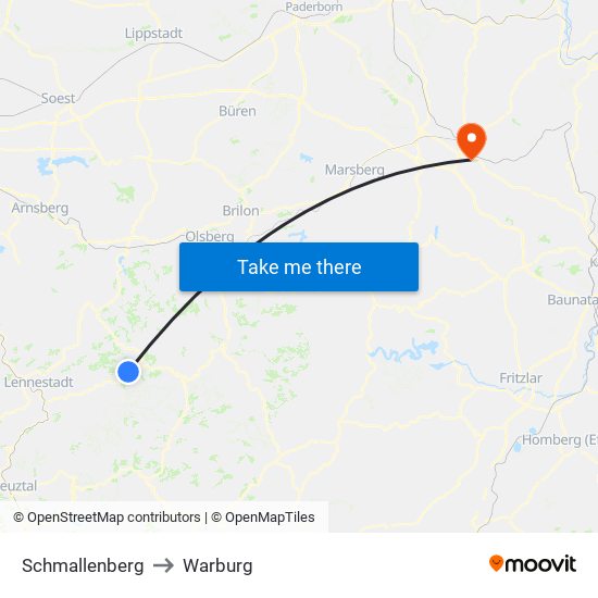 Schmallenberg to Warburg map