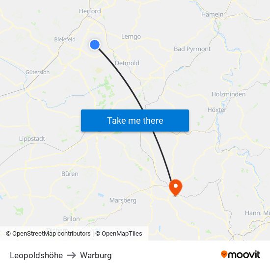 Leopoldshöhe to Warburg map