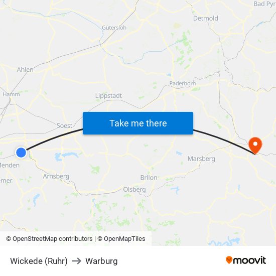 Wickede (Ruhr) to Warburg map