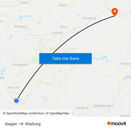 Siegen to Warburg map